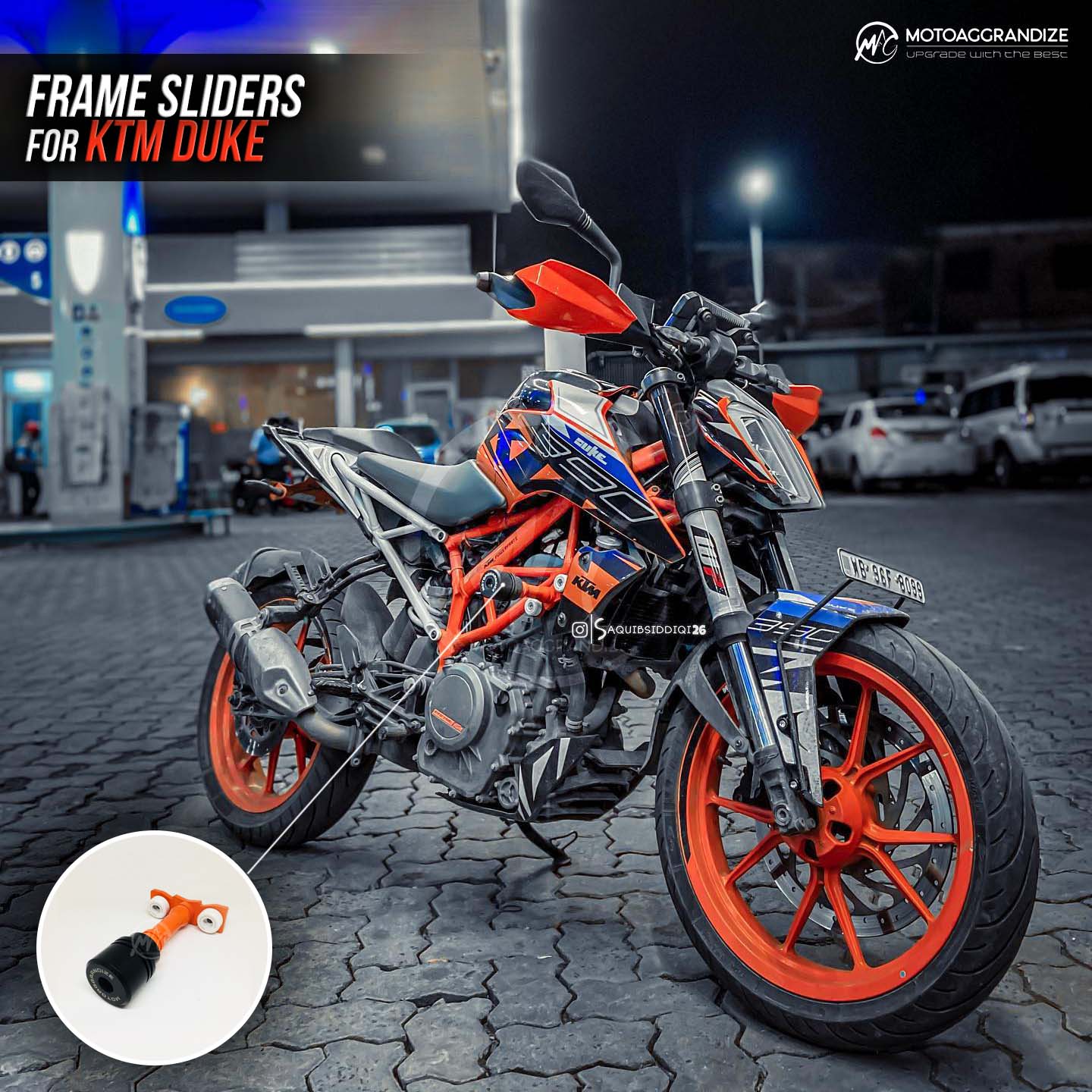 KTM Duke 125/ 200/ 250/ 390 Combo | Frame Sliders, Compact Tail Tidy, Radiator Guard, Fork Sliders, Handlebar Raisers 2-inch