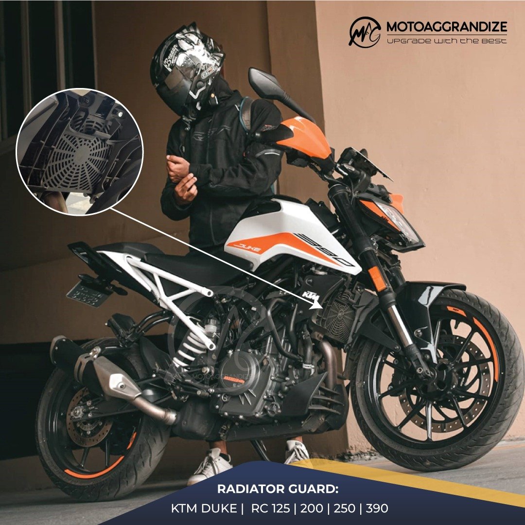 KTM Duke 125/ 200/ 250/ 390 Combo | Frame Sliders, Compact Tail Tidy, Radiator Guard, Fork Sliders, Handlebar Raisers 2-inch