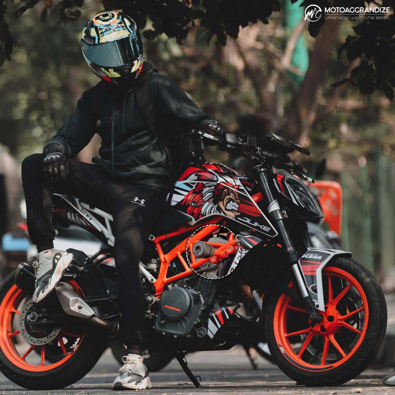 KTM Duke 125/ 200/ 250/ 390 Combo | Frame Sliders, Compact Tail Tidy, Radiator Guard, Fork Sliders, Handlebar Raisers 2-inch