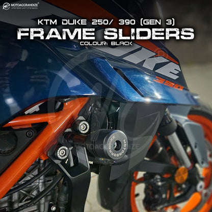 Motoaggrandize Frame sliders/ Crash Protectors for KTM Duke 250| 350| 390R Gen 3 (2024+)