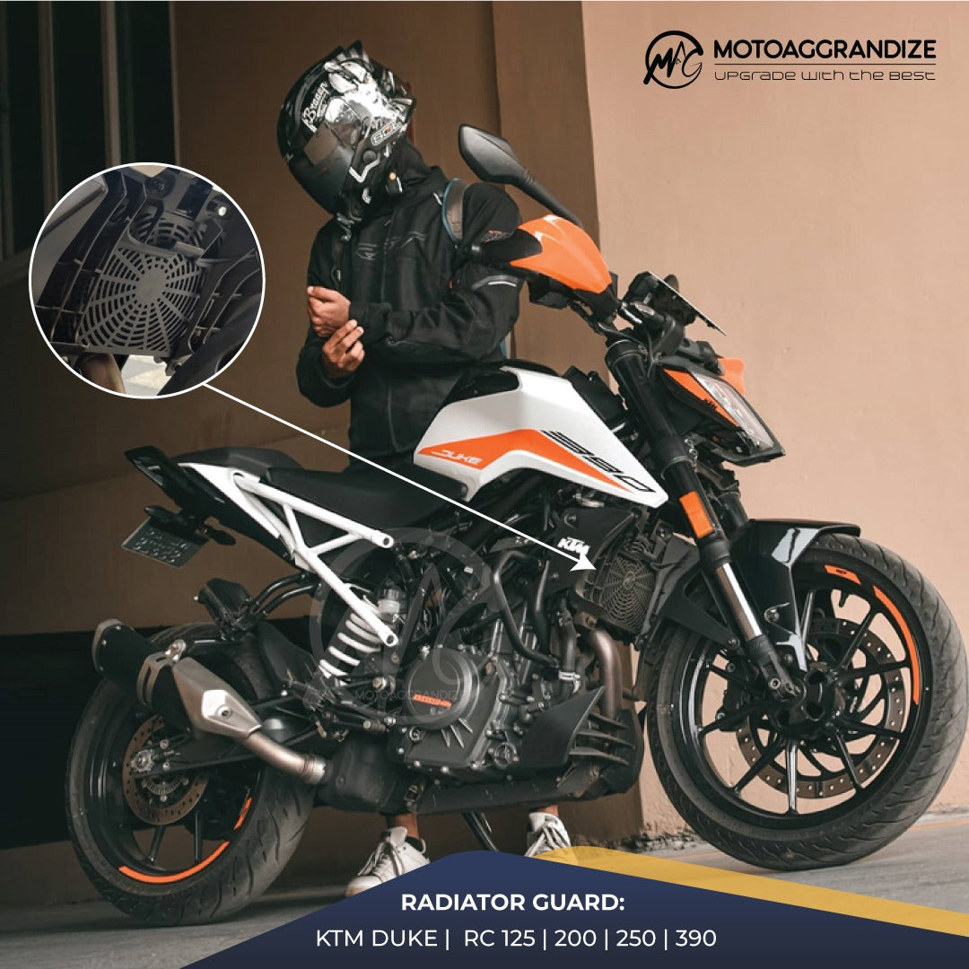 KTM Duke 125/ 200/ 250/ 390 Combo Frame Sliders, Compact Tail Tidy, Radiator Guard, Fork Sliders, Handlebar Raisers 1-inch