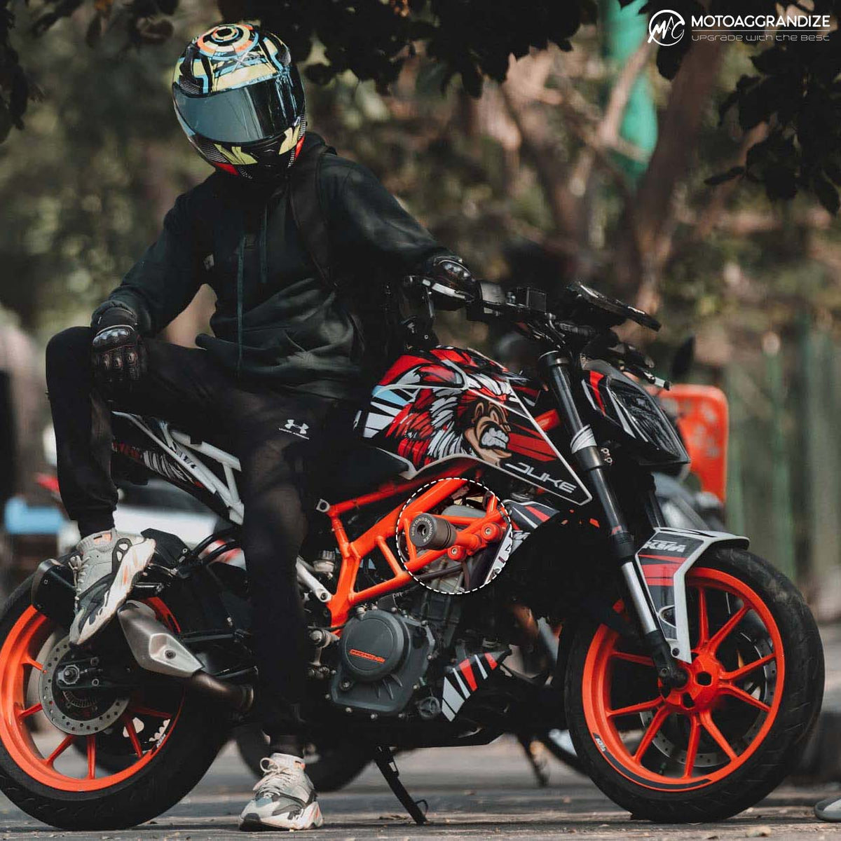 Motoaggrandize Frame sliders/ Crash Protectors for KTM Duke 125 | 160 | 200 | 250 | 390 (Gen 1 & 2)